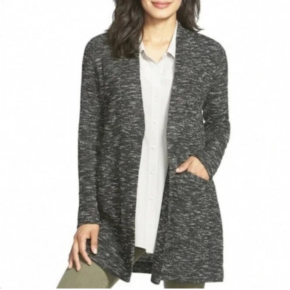 Eileen Fisher Open Front Long Cardigan Sweater Jacket Large Casual Cozy Comfy